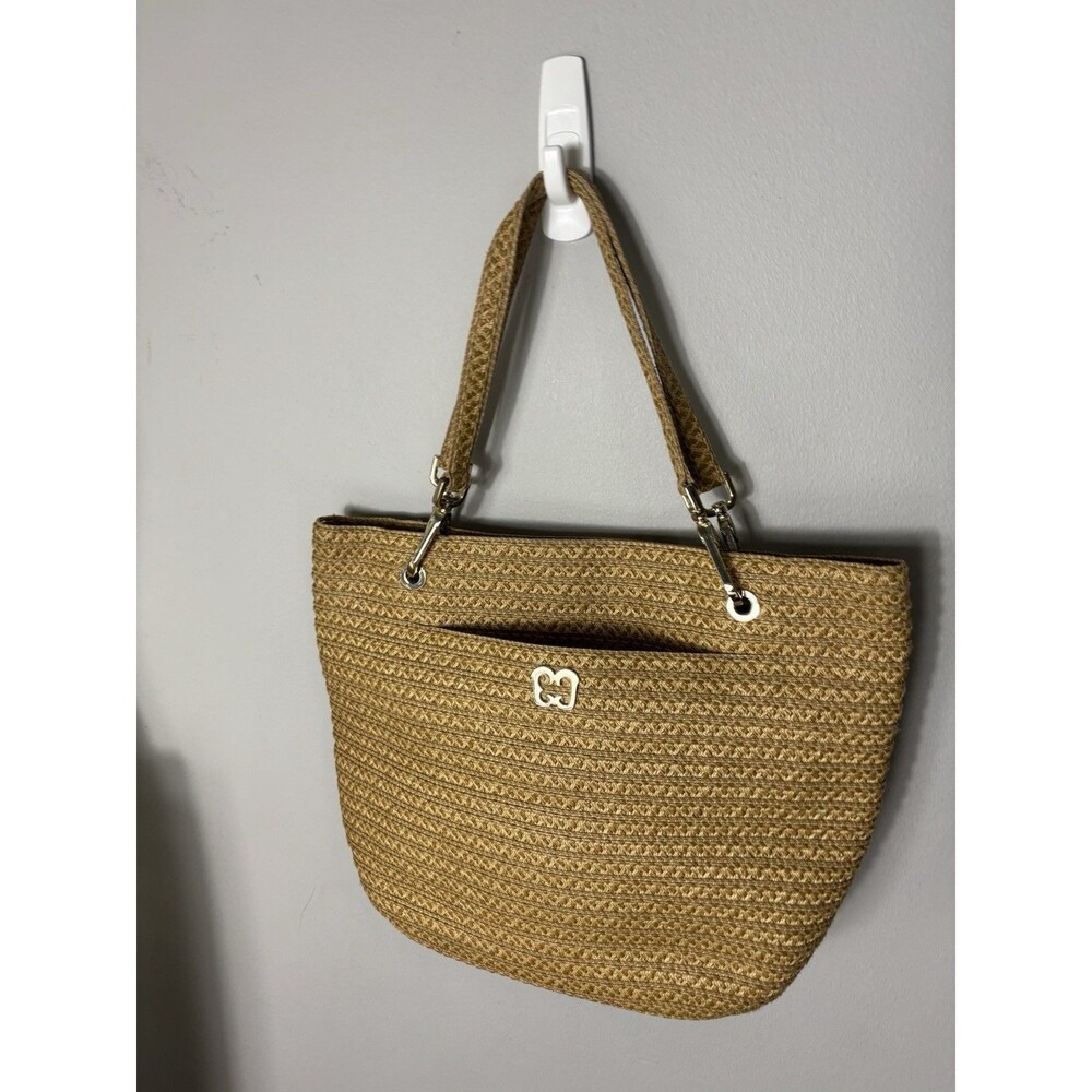 Eric Javits Squishee Beige Woven Straw Tote Shoulder Handbag